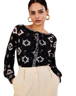 Monsoon All Over Geometric Jersey Top| Black -Trendy Rae Sales jr444 54068001 2