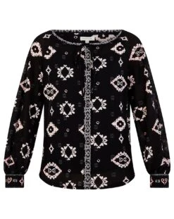 Monsoon All Over Geometric Jersey Top| Black