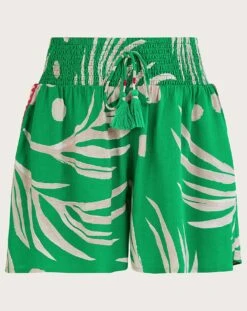 Monsoon Palm Print Crochet Trim Shorts| Green
