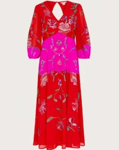 Monsoon Joanna Embellished Dress| Red