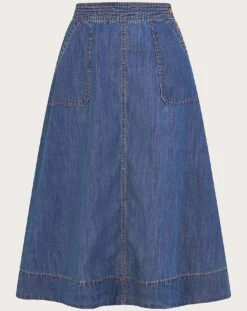 Monsoon Pull On Denim Midi Skirt| Denim Blue