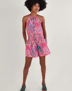 Monsoon Ikat Print Tape Trim Shorts| Coral -Trendy Rae Sales jr682 54157134 1