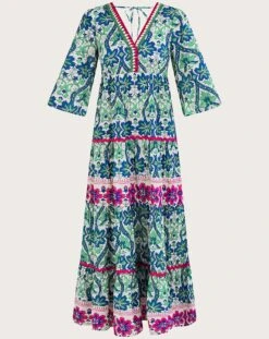Monsoon Willow Woodblock Print Dress| Blue
