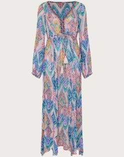 Monsoon Ikat Print Kaftan Dress| Pink