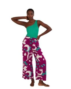 Monsoon Brushstroke Wide Leg Trousers| Dark Pink -Trendy Rae Sales jr822 54158547 1