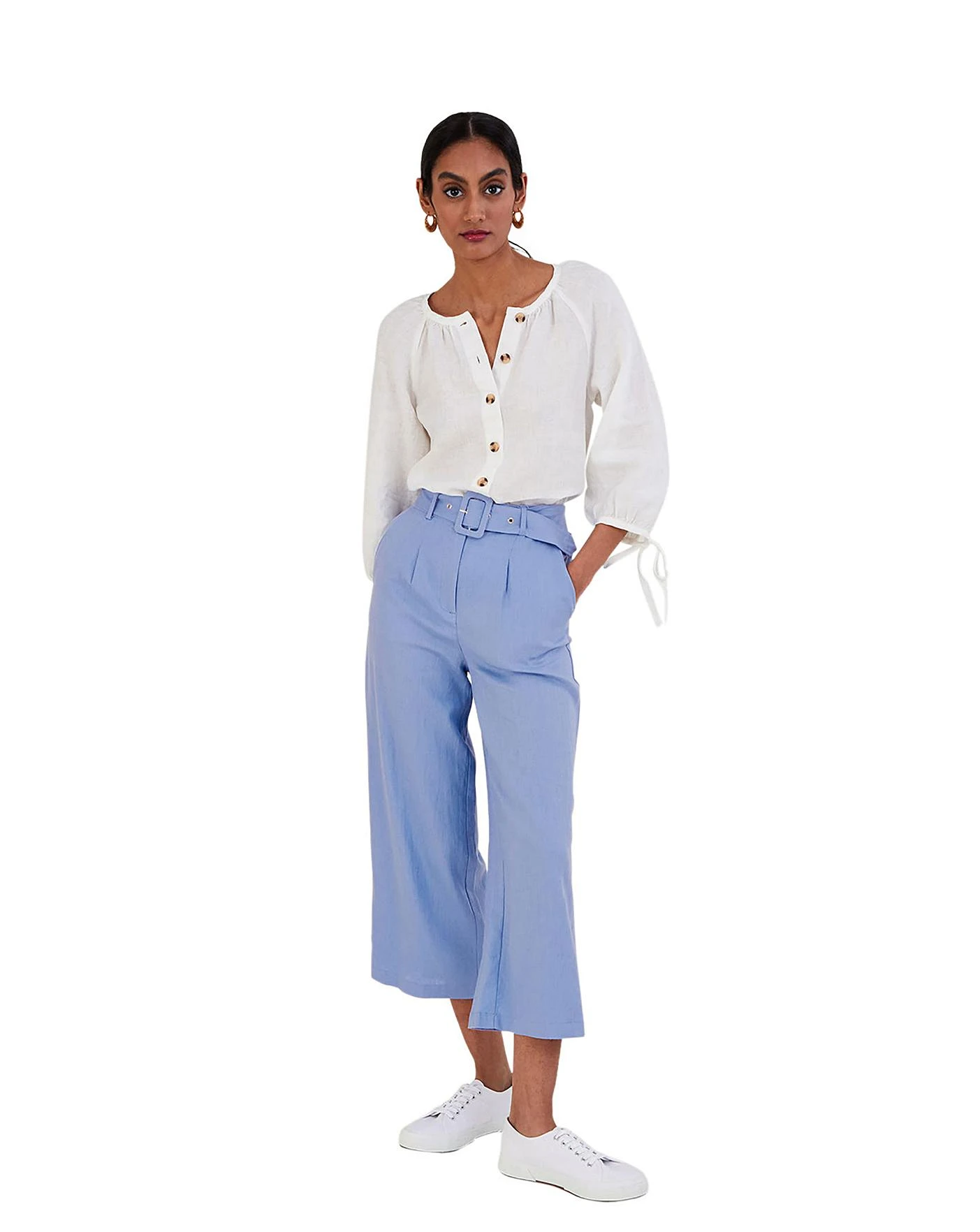 Monsoon Livia Belted Linen Culottes| Blue 5 Monsoon Livia Belted Linen Culottes| Blue - Image 3