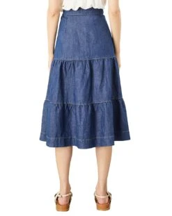 Monsoon Hemp Denim Tiered Midi Skirt| Denim Blue -Trendy Rae Sales kf501 34067639 3
