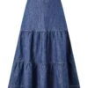 Monsoon Hemp Denim Tiered Midi Skirt| Denim Blue -Trendy Rae Sales kf501 34067639 4
