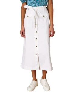 Monsoon Button Through Denim Skirt| Ecru -Trendy Rae Sales ln909 24069344 4