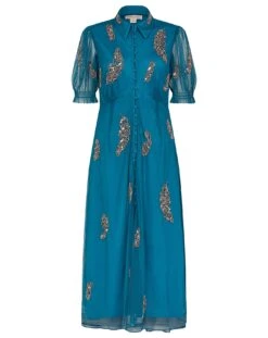 Monsoon Melissa Embellished Shirt Dress| Aqua