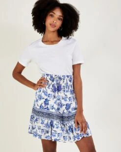 Monsoon Floral Tie Waist Short Skirt| Blue