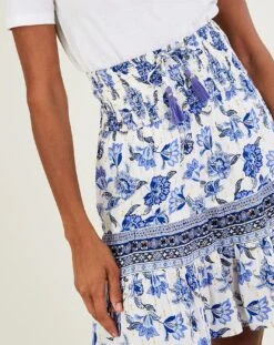 Monsoon Floral Tie Waist Short Skirt| Blue -Trendy Rae Sales mi760 54144802 4