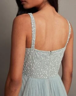 Monsoon Anne Mesh Maxi Dress| Green