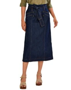 Monsoon Denim Belted Button Front Skirt| Indigo -Trendy Rae Sales pv124 34106645 2