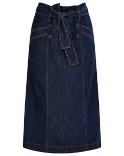 Monsoon Denim Belted Button Front Skirt| Indigo