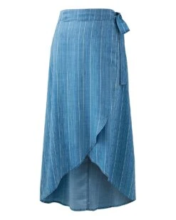 Blue Stripe Soft Lyocell Denim Wrap Maxi Skirt| Blue Stripe -Trendy Rae Sales q01tc440705s