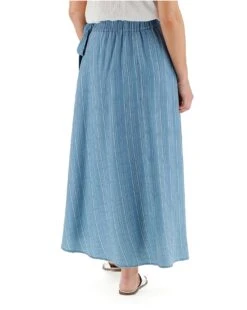 Blue Stripe Soft Lyocell Denim Wrap Maxi Skirt| Blue Stripe -Trendy Rae Sales q01tc440707w
