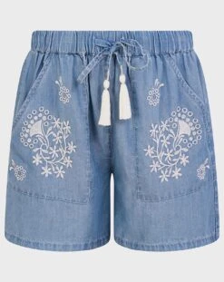 Monsoon Embroidered Denim Shorts| Denim Blue