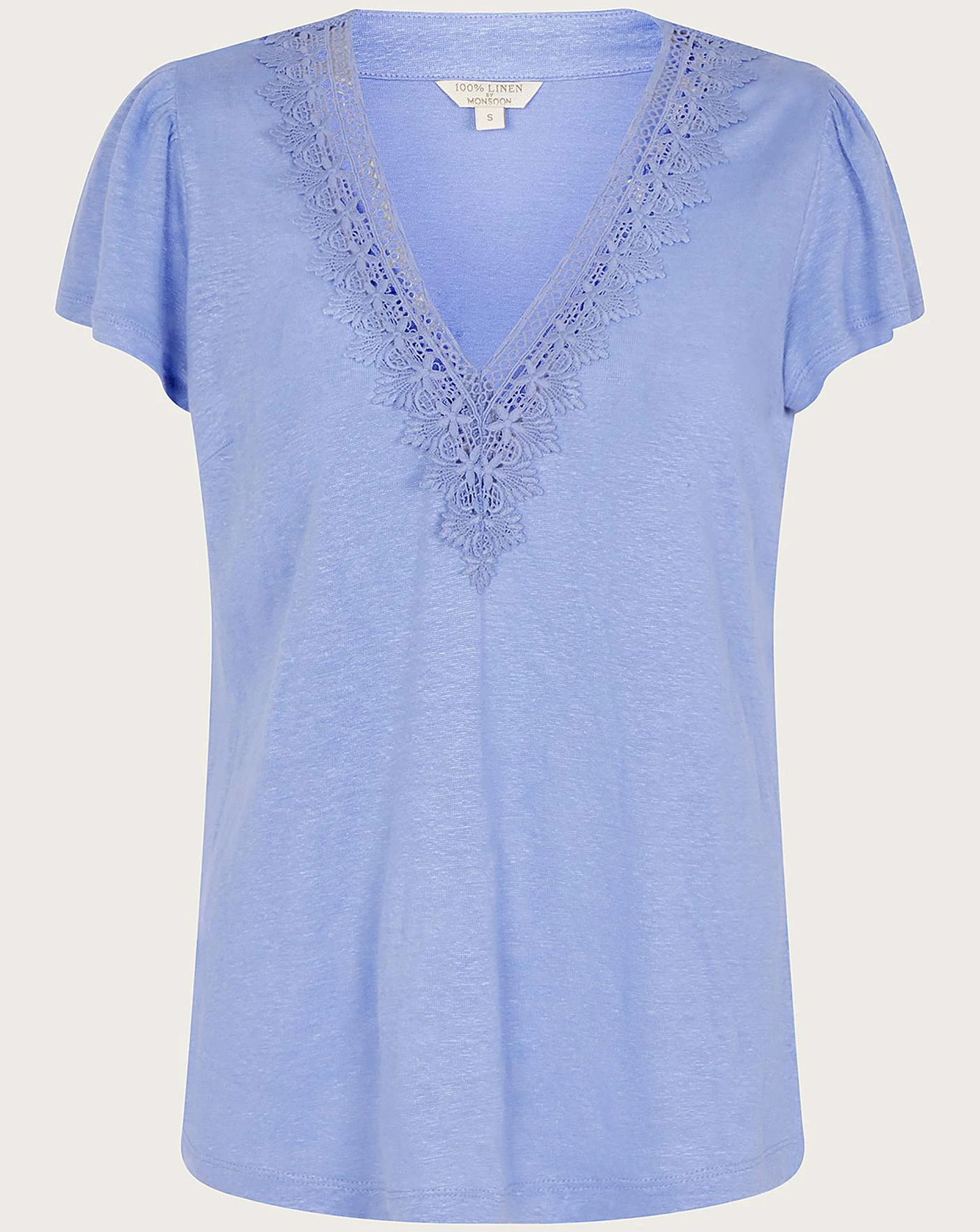 Monsoon Lace V-Neck Short Sleeve Top| Blue 3 Monsoon Lace V-Neck Short Sleeve Top| Blue