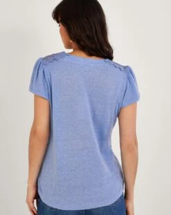 Monsoon Lace V-Neck Short Sleeve Top| Blue 9 Monsoon Lace V-Neck Short Sleeve Top| Blue -Trendy Rae Sales ru413 54064402 4