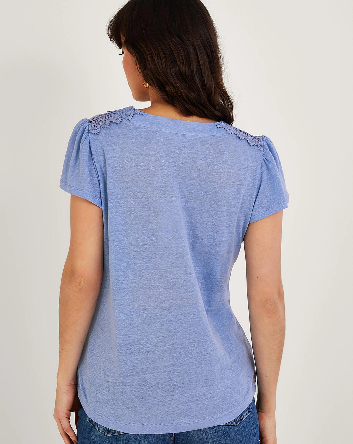 Monsoon Lace V-Neck Short Sleeve Top| Blue 6 Monsoon Lace V-Neck Short Sleeve Top| Blue - Image 4