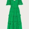 Monsoon V-Neck Tiered Broderie Dress| Green -Trendy Rae Sales ru569 54024107 3