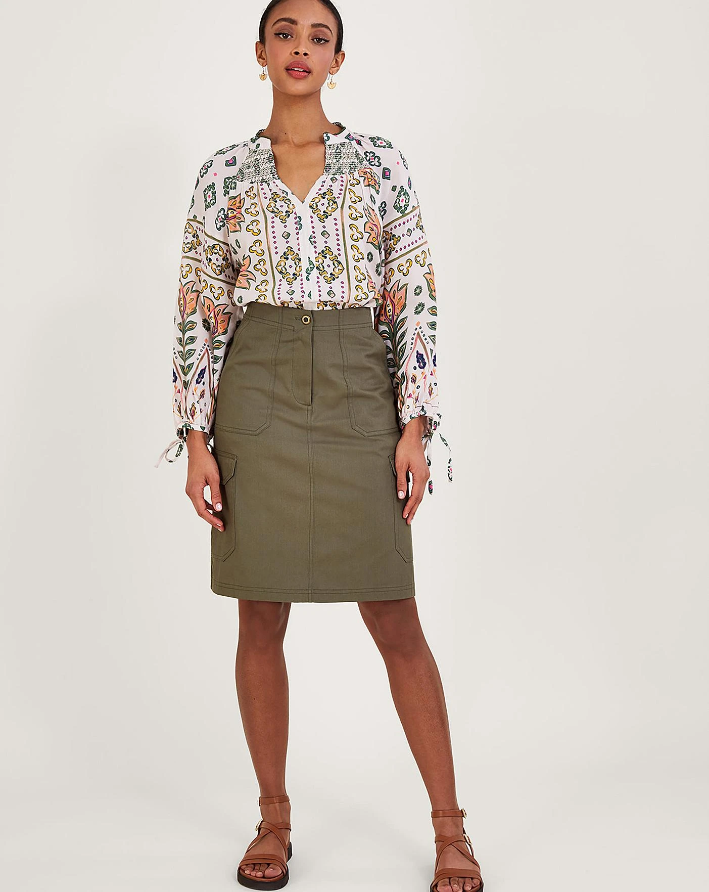 Monsoon Plain Longline Cargo Skirt| Khaki 4 Monsoon Plain Longline Cargo Skirt| Khaki - Image 2