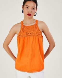 Monsoon Crochet Neckline Halter Top| Orange 8 Monsoon Crochet Neckline Halter Top| Orange -Trendy Rae Sales ru947 54158715 2