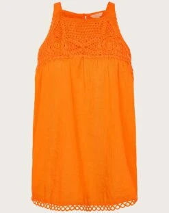 Monsoon Crochet Neckline Halter Top| Orange