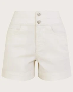 Monsoon Two-Button Denim Shorts| Ecru