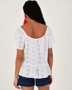 Monsoon Plain Schiffli Top| White -Trendy Rae Sales ru987 54314013 2