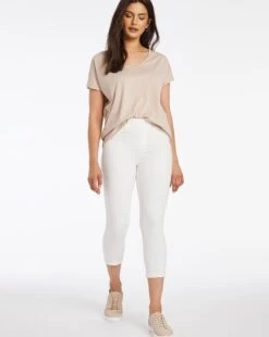 Amber White Pull On Crop Jeggings| White