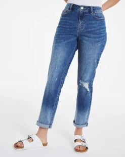 Simply Be Fern Dark Stonewash Slim Ripped Boyfriend Jeans| Dark Stonewash -Trendy Rae Sales u01nb646502w