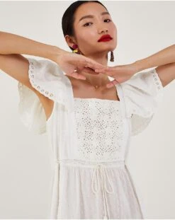 Monsoon Woven Mixed Fabric Midi Dress| White -Trendy Rae Sales uj056 54074813 4