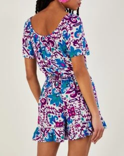 Monsoon Fire Flower Ikat Print Shorts| Blue -Trendy Rae Sales uj258 54315102 4