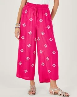 Monsoon Embroidered Motif Wide Trousers| Pink -Trendy Rae Sales uj279 54315010 2