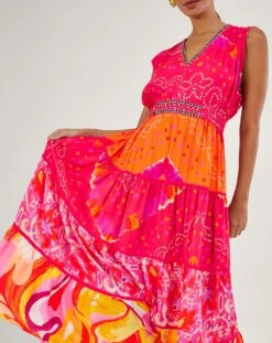 Monsoon Bandhani Contrast Midi Dress| Red -Trendy Rae Sales uj312 54316009 4