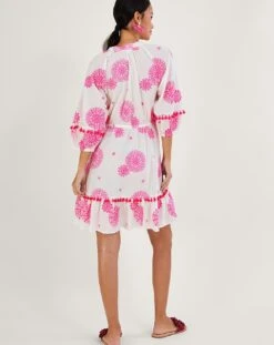 Monsoon Tassel Medallion Kaftan Dress| White