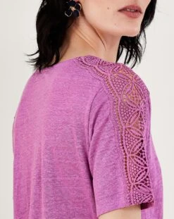 Monsoon Button Lace Linen T-Shirt| Purple -Trendy Rae Sales uj351 54062704 4