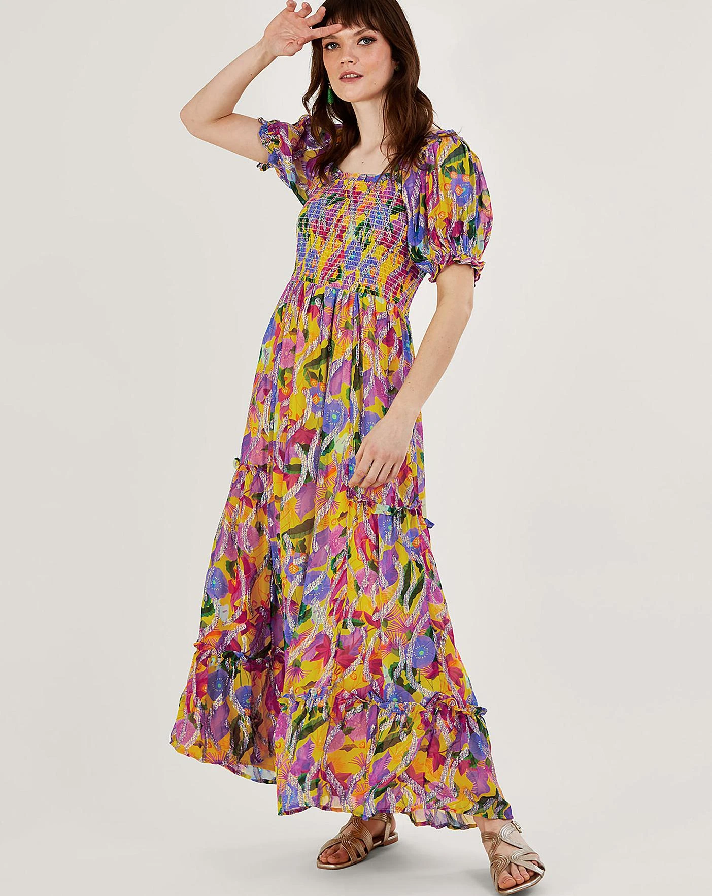 Monsoon Suzannah Metallic Maxi Dress| Yellow 4 Monsoon Suzannah Metallic Maxi Dress| Yellow - Image 2