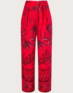 Monsoon Pedra Palm Print Trousers| Red