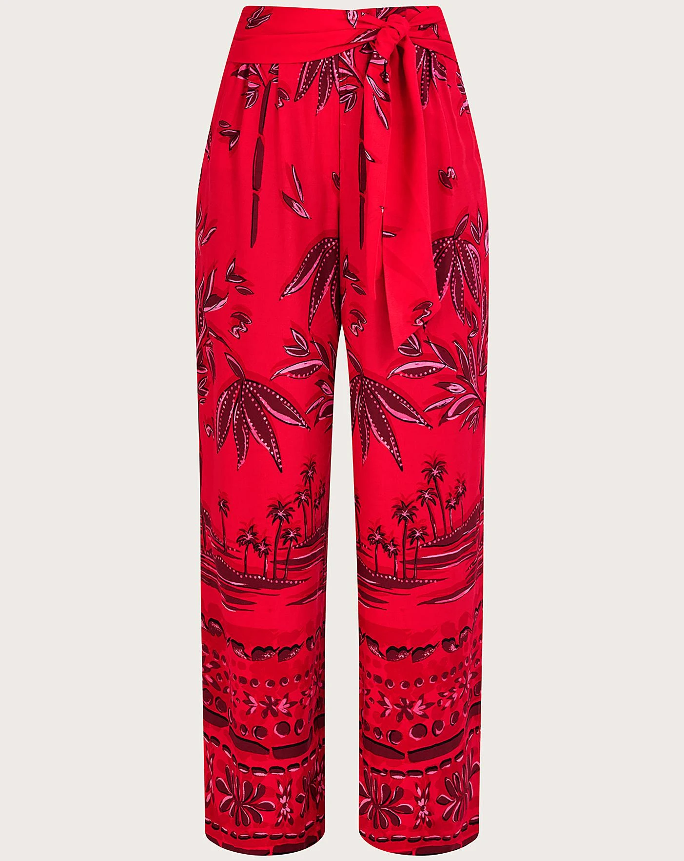Monsoon Pedra Palm Print Trousers| Red 3 Monsoon Pedra Palm Print Trousers| Red