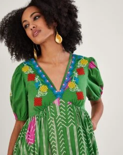 Monsoon Embroidered Chevron Dress| Green -Trendy Rae Sales uj387 54283707 4