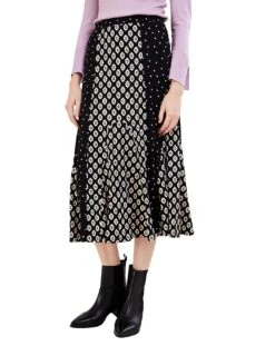 Monsoon Contrast Geometric Midi Skirt| Black -Trendy Rae Sales vj456 54070001 2