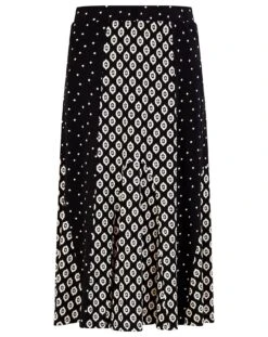 Monsoon Contrast Geometric Midi Skirt| Black