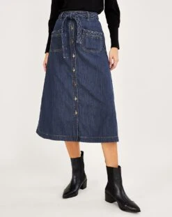 Monsoon Plait Pocket Denim Midi Skirt| Denim Blue -Trendy Rae Sales vj508 45001039 2