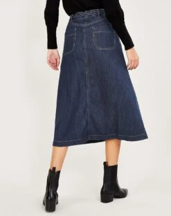 Monsoon Plait Pocket Denim Midi Skirt| Denim Blue -Trendy Rae Sales vj508 45001039 4