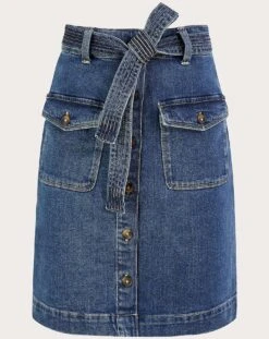 Monsoon Denim Button Belted Skirt| Indigo