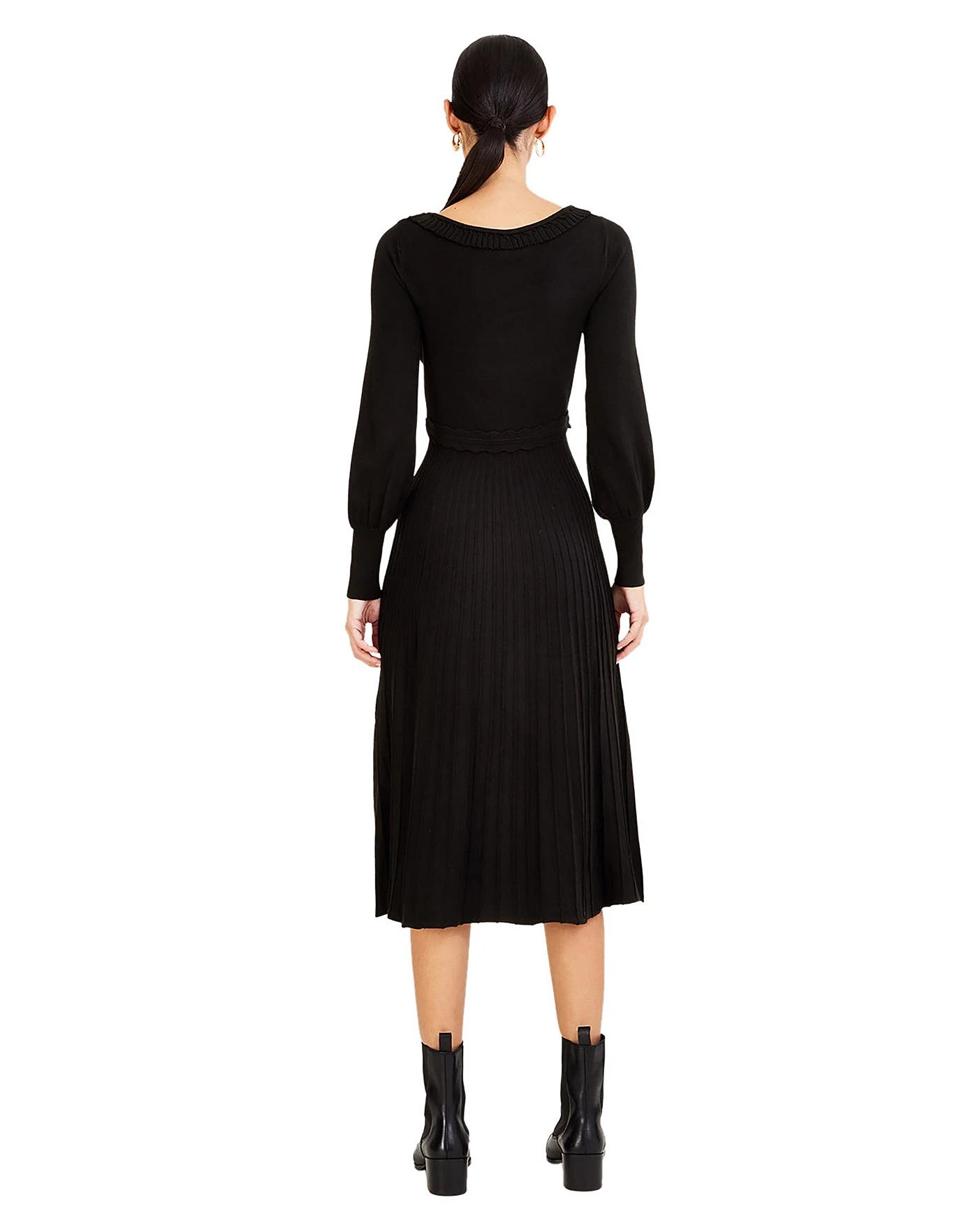 Monsoon Pleat Trim Slash Neck Midi Dress| Black 5 Monsoon Pleat Trim Slash Neck Midi Dress| Black - Image 3