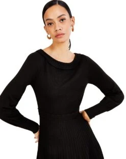 Monsoon Pleat Trim Slash Neck Midi Dress| Black 9 Monsoon Pleat Trim Slash Neck Midi Dress| Black -Trendy Rae Sales vj529 54174001 4